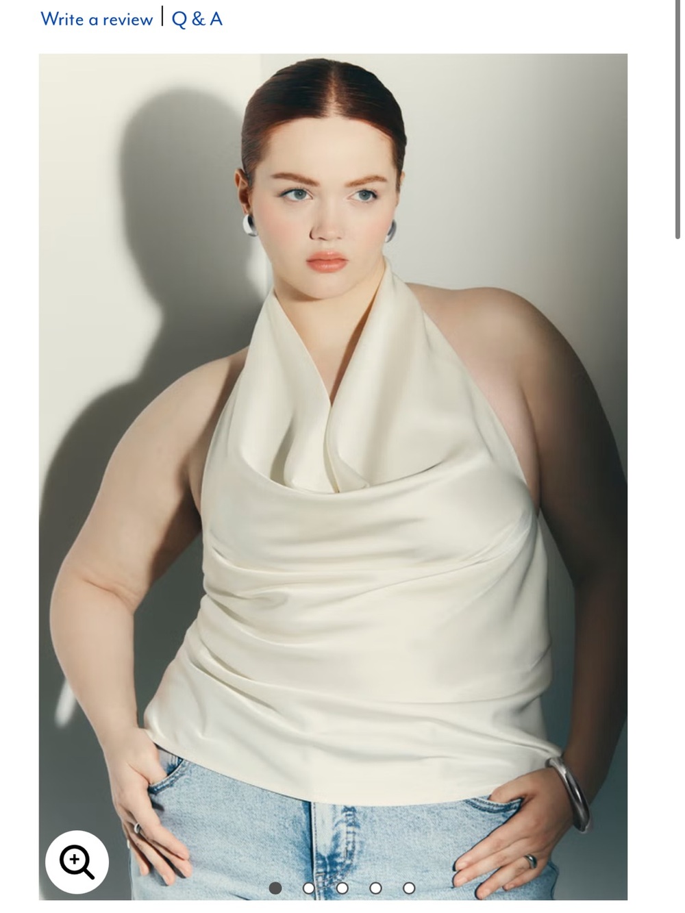 Eloquii Cream Draped Halter Satin Top